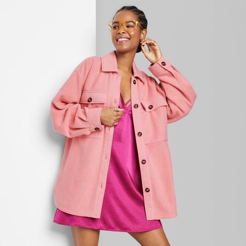 Wild Fable | Oversized Brushed Fleece Shacket in Pink